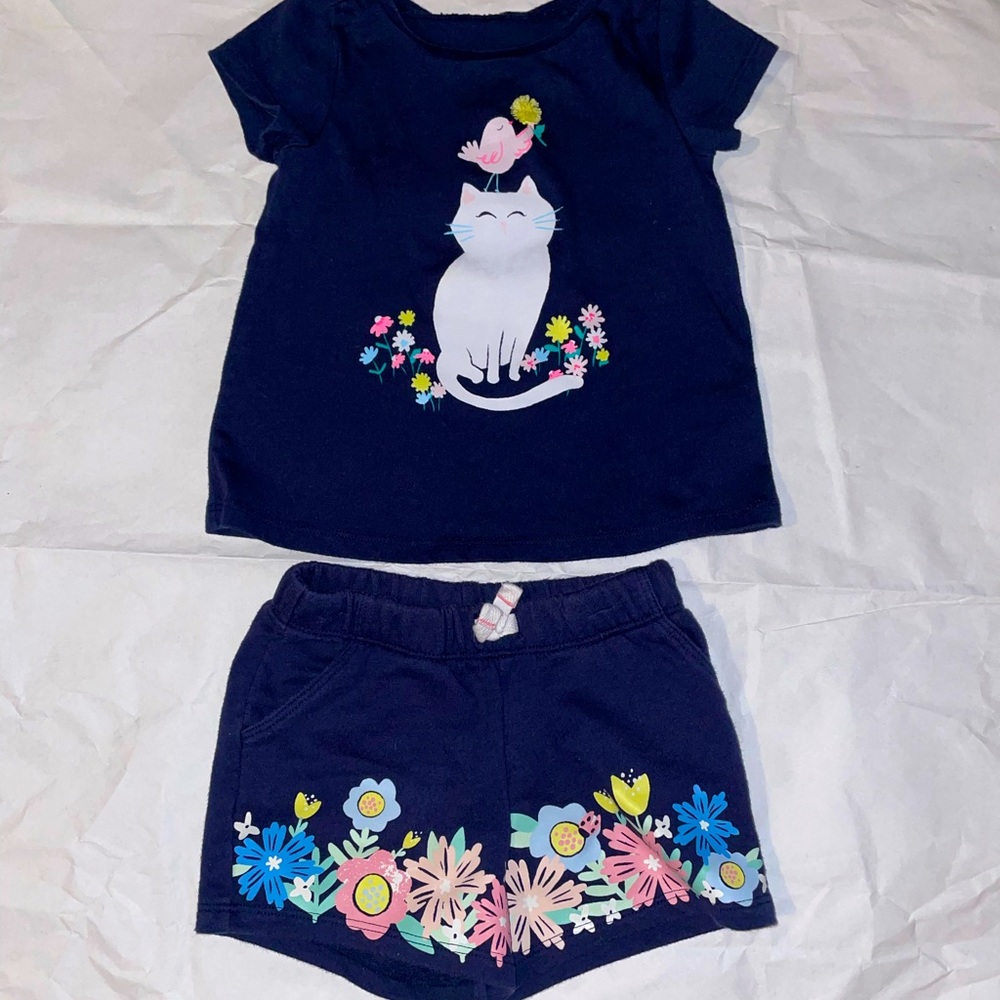 Blue Set T-shirt with Kitty and Matching Shorts 18 months